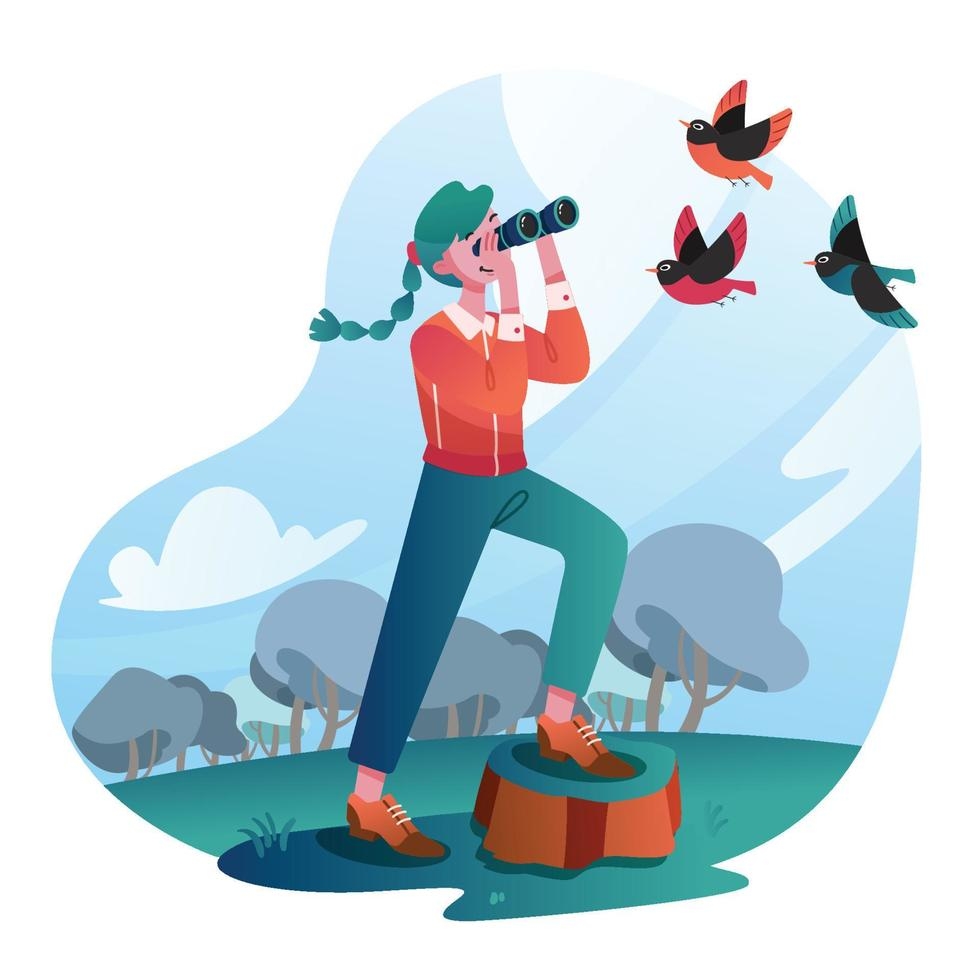 5371786-a-birdwatcher-observant-les-oiseaux-vectoriel